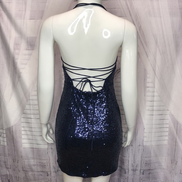 Navy blue mini sequins dress - Picture 5 of 11